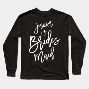 Jr Bridesmaid Shirt Handwritten Ring Navy Blue Long Sleeve T-Shirt